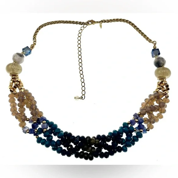3 for $30 SHB Gold Tone Multistrand Intertwined Sparkling Beaded Necklace Choker - Picture 7 of 8
